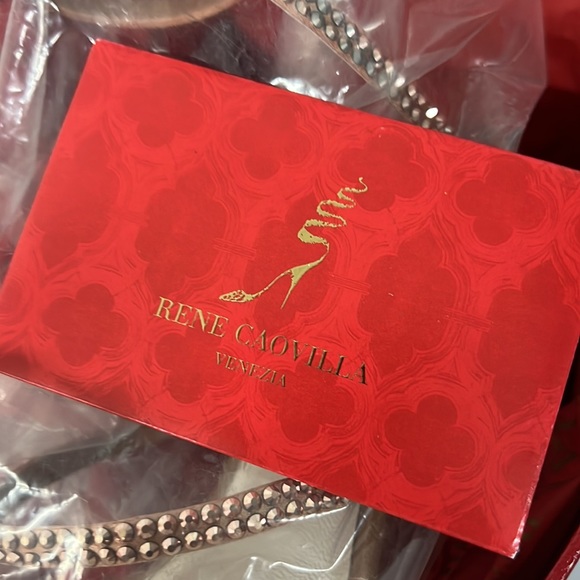 NIB - RENÉ CAOVILLA Cleo Snake Ankle-Wrap Rose Gold/Satin Sandal - Size 4US (34) - Picture 6 of 8